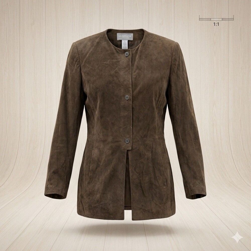 VTG Liz Claiborne Brown Suede Jacket Sz 10 Military Field Coat Toffee Minimalist